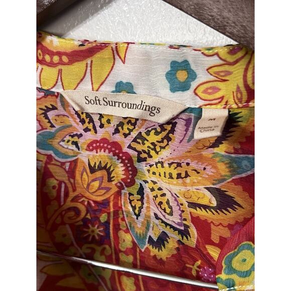 Soft Surroundings Women Tunic Blouse Top Sz M Multi Floral Boho Semi Sheer Artsy - Picture 4 of 8